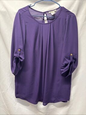 Coco and Main Women's Purple Blouse with Roll-Tab Sleeves